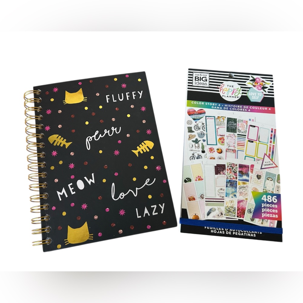 Cat Lover Spiral Notebook and Sticker Bundle New